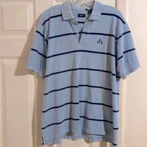 IZOD Polo Shirt, Large, Light blue w/ navy blue stripes